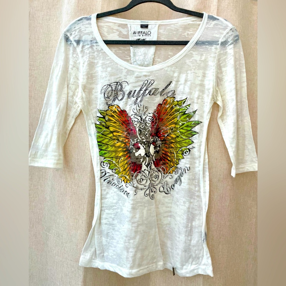 Buffalo David Bitton Graphic Print Burnout Tee Sz Med